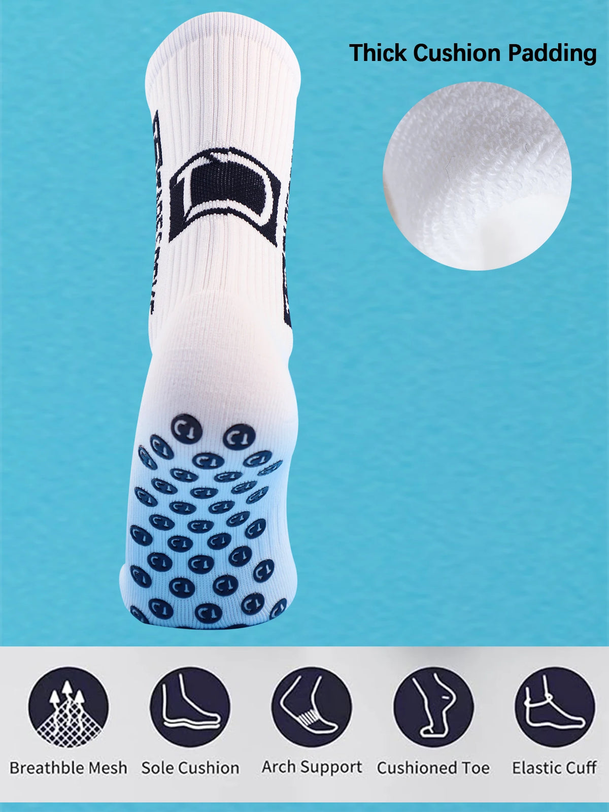 4 Pairs Men'S Soccer Socks with Grip, Non Slip anti Slip Athletic Socks with Cushion Pads for Football/Basketball