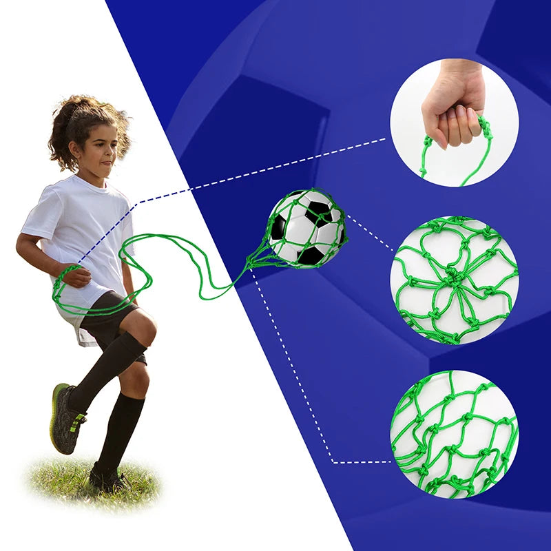 Youth Football Self Trainer Kick Net Pocket Professional Outdoor Sport Nylon Net Basketball Bag Solid Mesh Soccer Ball Carry Bag