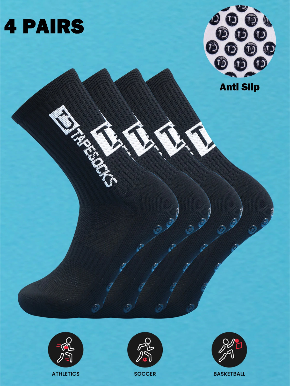 4 Pairs Men'S Soccer Socks with Grip, Non Slip anti Slip Athletic Socks with Cushion Pads for Football/Basketball