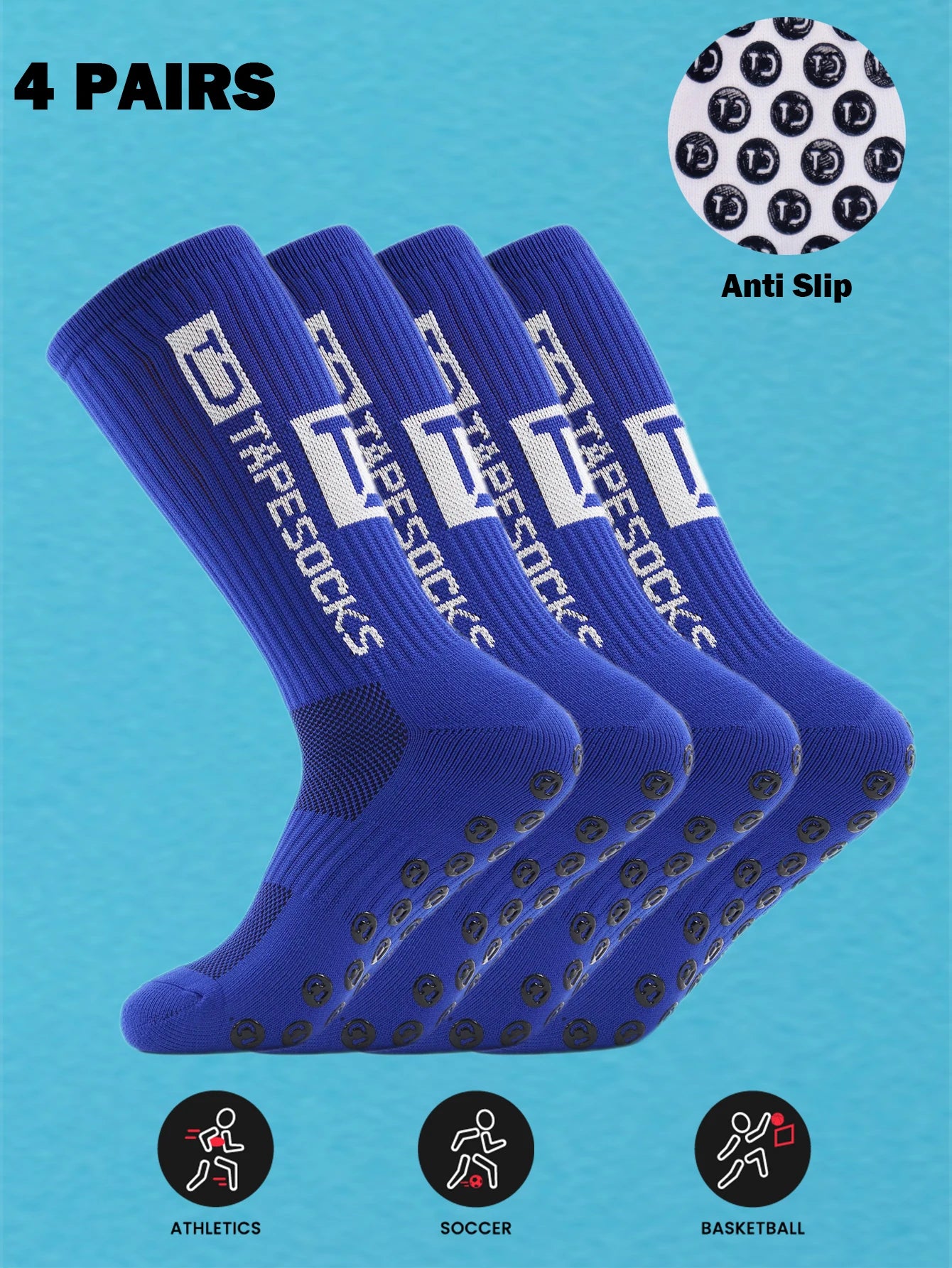 4 Pairs Men'S Soccer Socks with Grip, Non Slip anti Slip Athletic Socks with Cushion Pads for Football/Basketball