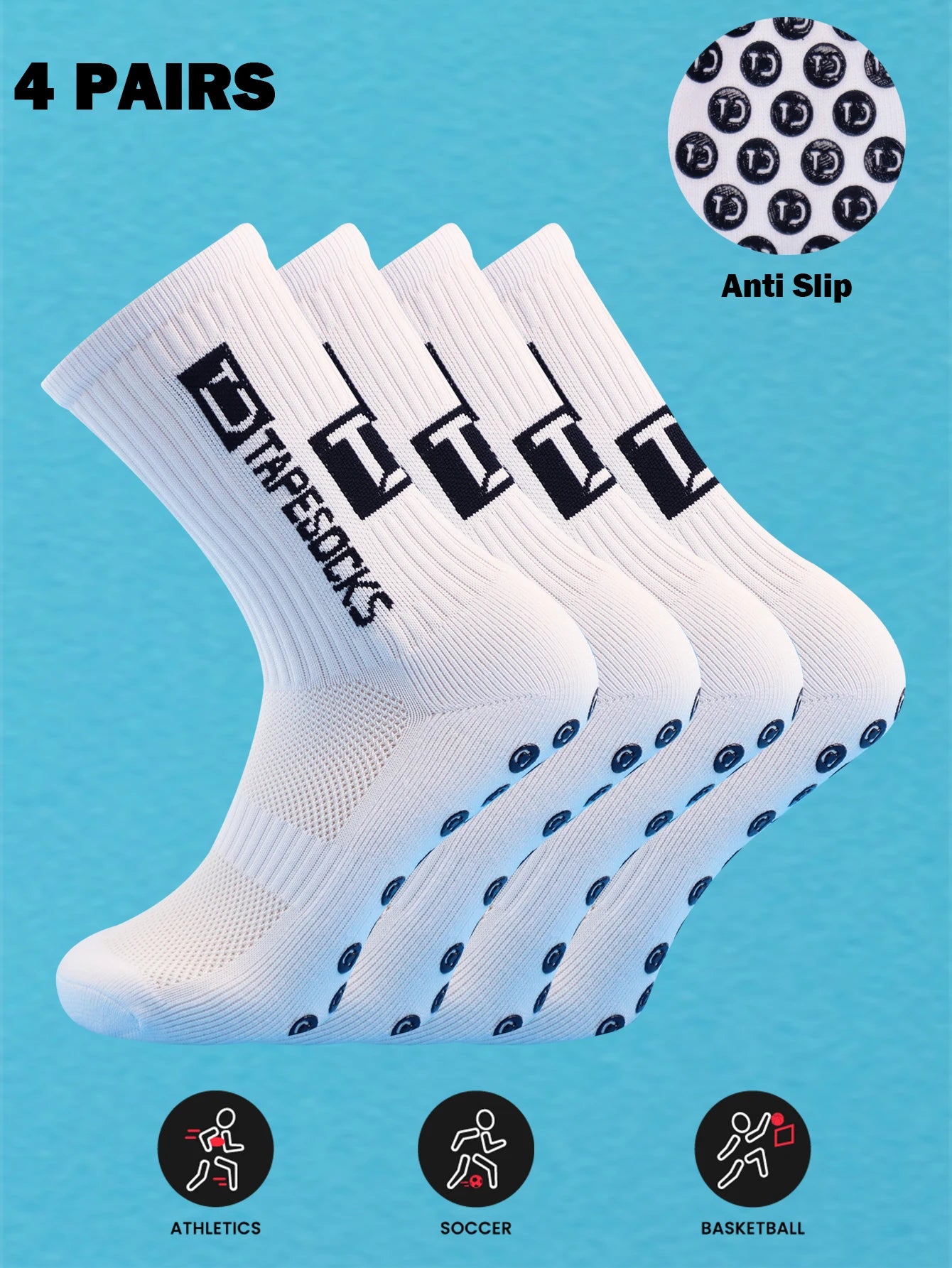 4 Pairs Men'S Soccer Socks with Grip, Non Slip anti Slip Athletic Socks with Cushion Pads for Football/Basketball