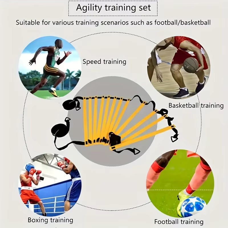 1 Set Soccer Training Agility Ladder Set, Logo Disks, Resistance Umbrella, Spikes, Obstacles Speed Awareness Training