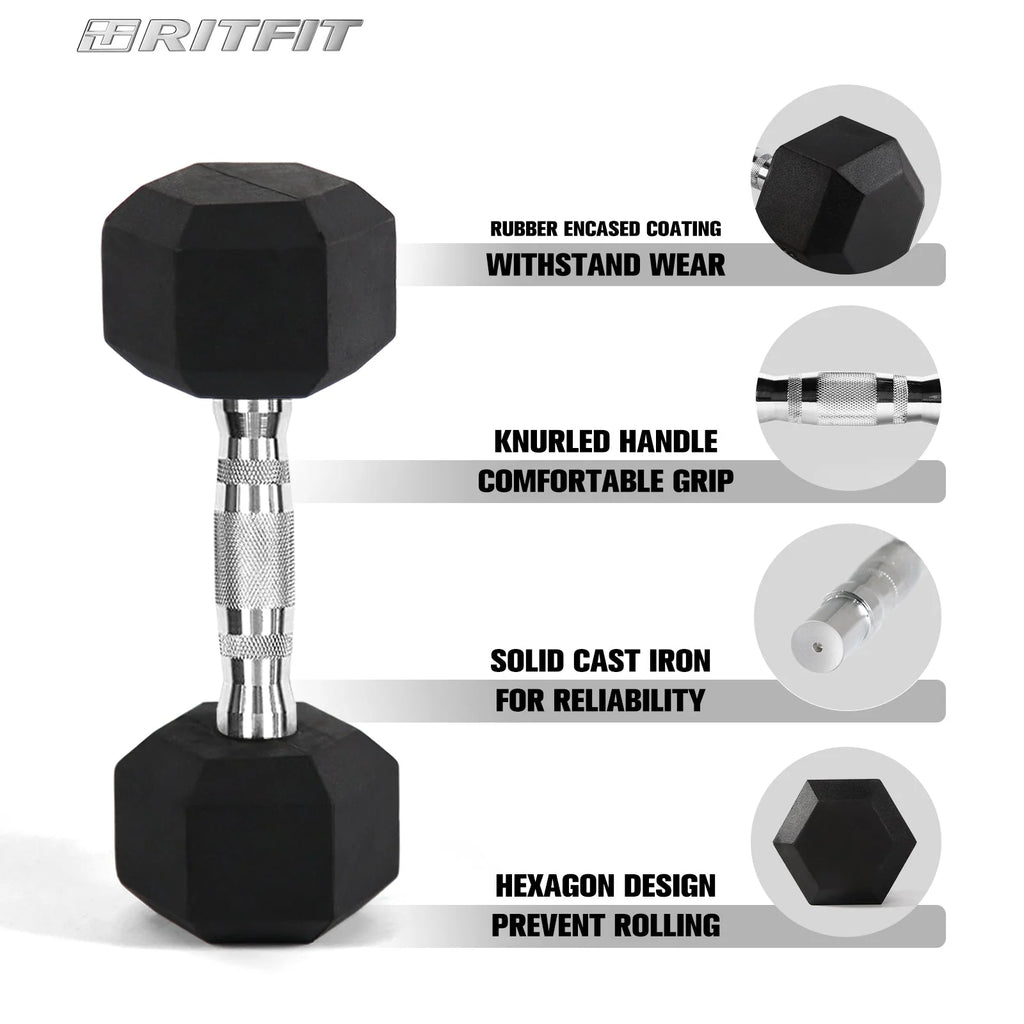 Rubber Hex Dumbbells Set with Rack 60LB-300LB